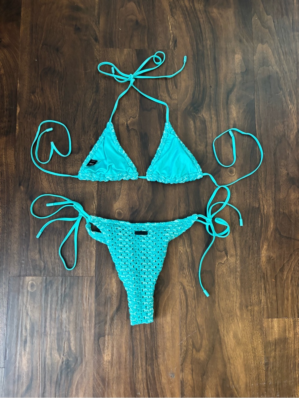 triangl swimwear Turquoise Crochet Tie-Side Bikini - Picture 5 of 9